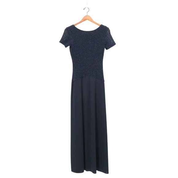 NWT JS Collections Navy Blue Long Low Cut Scoop Back Short Sleeve Gown Dress 8 - Picture 1 of 7